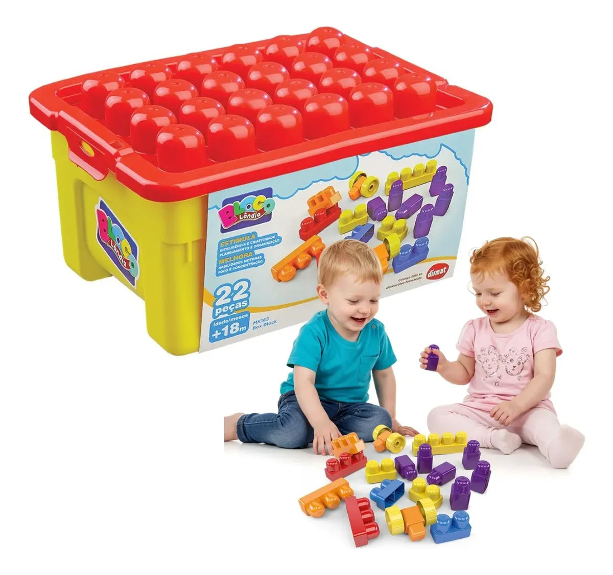 Box Block - Caixa Com 22 Blocos de Montar
