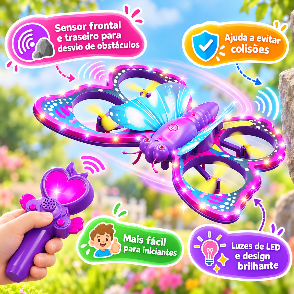 FlyBella — Drone Infantil Borboleta com Controle Remoto