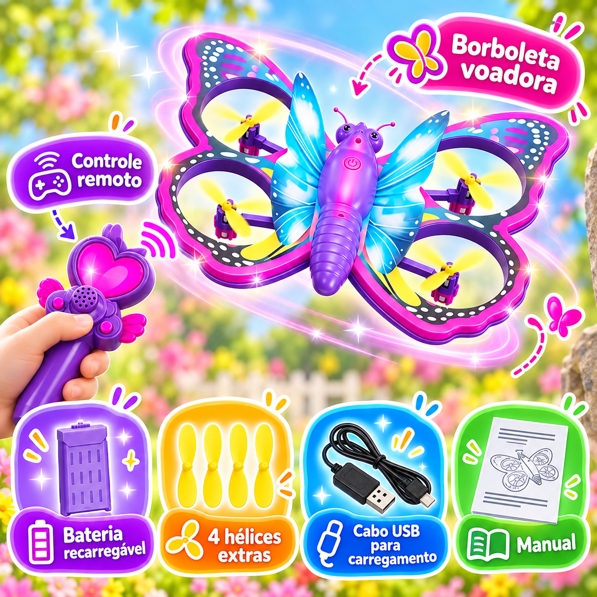 FlyBella — Drone Infantil Borboleta com Controle Remoto