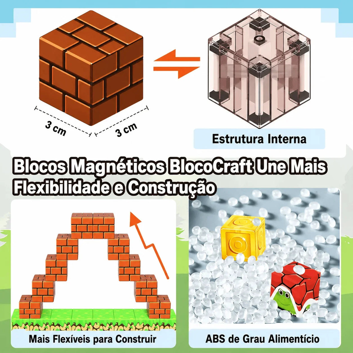 BlocoCraft | Blocos Magnéticos com Luzes - Creative Brinquedos