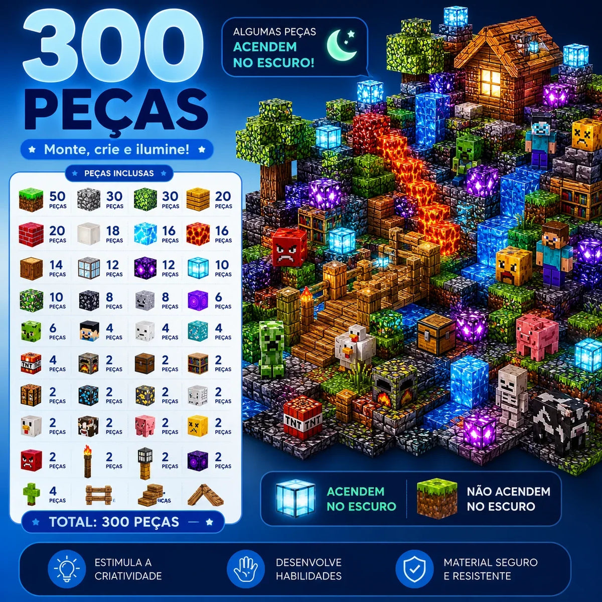 BlocoCraft | Blocos Magnéticos com Luzes - Creative Brinquedos