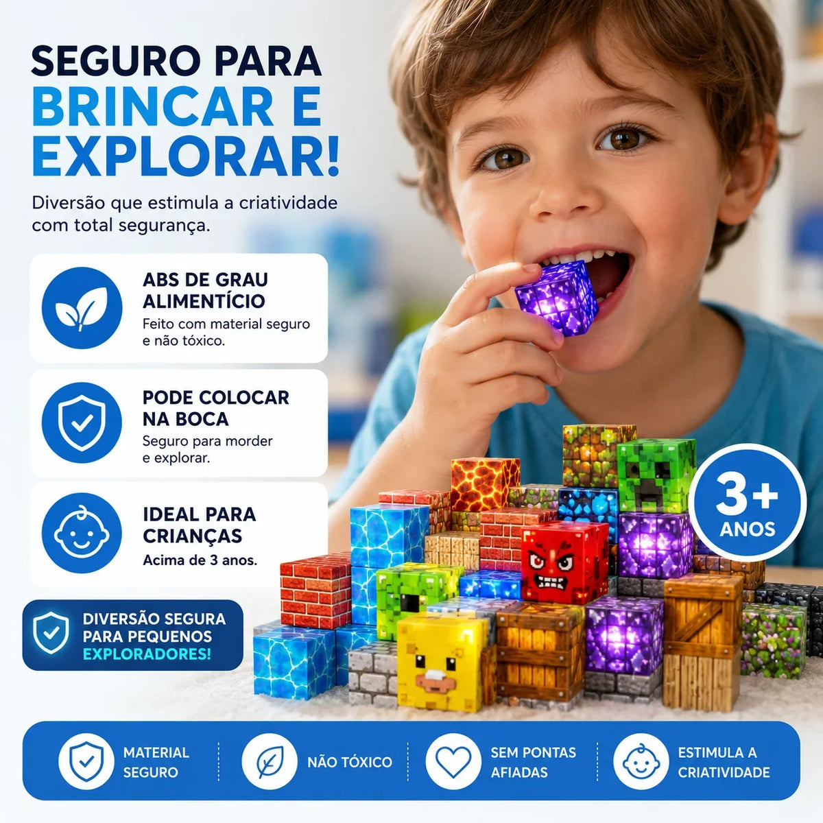 BlocoCraft | Blocos Magnéticos com Luzes - Creative Brinquedos